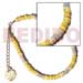 Shell Anklets Wood Beads Coco Anklets 4-5mm Yellow Coco Pklt. W/ White Clam/splashing Combi And Dangling 15mm Mop Flower