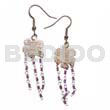Glass Beads Earrings Dangling 15mm Grooved Hammershell Flower W/ Looped Cut Beads
