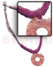 Resin - Glass Beads Necklaces 8 Layers Wax Cord W/ Glass Beads 45mm Pink Donut Hammershell Pendant