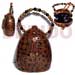 Native Bags Collectible Handcarved Laminated Acacia Wood Handbag / Bt Tortoise Natural/black/gold Combi 8inx7inx4in / Handle Ht: 5 In. / W/ Black Satin Inner Lining