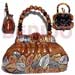 Native Bags Collectible Handcarved Laminated Acacia Wood Handbag / Kelly Naturalw/ Carved Leaces Glod/brnze/silver Combi/ 9inx5 1/4inx3 3/4in / Handle Ht:4 In. / W/ Black Satin Inner Lining