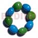 Wooden Bracelets Elastic 9 Pcs. Kukui Nuts Bracelet / Bright Blue & Green Combi