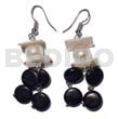 Coco Earrings Dangling 10mm Black Coco Sidedrill W/ Pearl Beads,15mm Hammershell Sq. Cut Combi