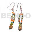 Glass Beads Earrings Dangling Mahogany W/ 2-3mm Coco Pklt Green Tones And Acrylic Crystals