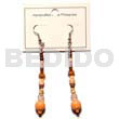 Glass Beads Earrings Orange Dangling Wood Beads W/ Acrylic Crystals/2-3 Coco Heishe