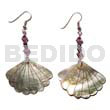 Glass Beads Earrings Dangling Blacklip Scallop 25mmx35mm W/ 2-3mm Coco Pklt./acrylic Crystals