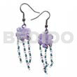 Glass Beads Earrings Dangling 15mm Grooved Lilac Hammershell Flower W/ Looped Cut Beads