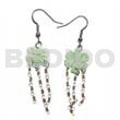 Glass Beads Earrings Dangling 15mm Grooved Pastel Green Hammershell Flower W/ Looped Cut Beads