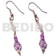 Glass Beads Earrings Dangling Lavender 4-5 Coco Pokalet W/ Acrylic Crystals