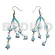 Glass Beads Earrings Dangling White Rose W/ Multicolored Sequins / Aqua Blue
