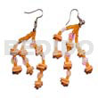 Glass Beads Earrings Dangling White Rose W/ Multicolored Sequins / Orange