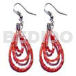 Glass Beads Earrings Dangling Looped Red Cut Beads
