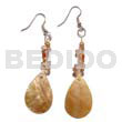 Glass Beads Earrings Dangling Brownlip Teardrop W/ Crystal Nuggets & Horn Beads