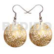 Hand Painted Earrings 35mm Round Hammershell W/ Gold Embossed Handpainted Design