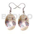Hand Painted Earrings 35mm Oval Hammershell W/ Floral Embossed Handpainted Design