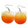 Hand Painted Earrings Dangling Round 30mm Hammershell In Graduated Orange Color