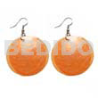 Hand Painted Earrings Dangling Double Orange Capiz Round 35mm