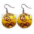 Hand Painted Earrings Dangling 35mm Round Kabibe Shell In Golden Yellow / Handpainted