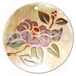 Hand Painted Pendants Round 40mm Mop W/ Handpainted Design - Floral/embossed