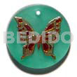 Hand Painted Pendants Round Aqua Blue 30mm Resin W/ Handpainted Butterfly Design - Floral/embossed
