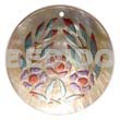 Hand Painted Pendants Round 40mm Mop W/ Handpainted Design - Floral / Embossed