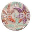 Hand Painted Pendants Round 40mm Hammershell W/ Handpainted Design - Floral / Embossed