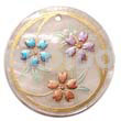 Hand Painted Pendants Round 40mm Hammershell W/ Handpainted Design - Floral / Embossed