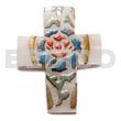 Hand Painted Pendants Cross 45mmx20mm Kabibe Shell W/ Handpainted Design - Floral / Embossed