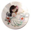 Hand Painted Pendants Round 40mm Kabibe Shell W/ Handpainted Design -hula Girl / Embossed