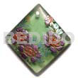 Hand Painted Pendants 58mmmm Diamond Transparent Green Resin W/ Handpainted Design - Floral / Embossed