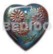 Hand Painted Pendants Heart 35mm Transparent Blue Resin W/ Handpainted Design - Floral / Embossed