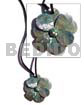 Leather Necklace with Shell Pendants Leather Thong Hammershell Cracking Blue Flower W/ Nat. Horn