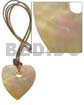 Leather Necklace with Shell Pendants Heart Mop 60mm W/ Horn Amber Nuggets On Wax Cord