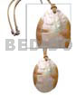 Leather Necklace with Shell Pendants Leather Thong W/ Oval Mop W/ Embossed Flower Petals 40mm
