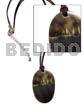 Leather Necklace with Shell Pendants Black Wax Cord W/ Oval Black Lip W/ Groove 45mm