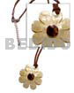 Leather Necklace with Shell Pendants 8 Petal Flower Mop W/ Cowrie Shell Nectar In Leather Thong 45mm