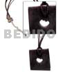 Leather Necklace with Shell Pendants Black Wax Cord W/ Square Black Horn Pendant