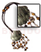 Bone Horn  Necklaces 45mm Blacklip W/ Dangling Shell, Wood & Horn Beads Looping Tassles On Adjustable Wax Cord