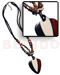 Bone Horn  Necklaces 55mmx40mm Bone & Dark Amber Horn Pendant W/ 2 Layer Black Glass Beads & Wood Beads Combi