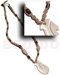 Bone Horn  Necklaces 40mmx25mm Carabao White Bone Hook Pendant In Macrame W/ Wood Beads Accent