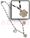 Resin - Glass Beads Necklaces Black Cut Glass Beads In Metal Looping W/ Dangling 3 20mm Flower Hammershells