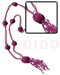 Resin - Glass Beads Necklaces 2 Rows Tassled Pink Glass Beads W/ Wood Beads Combi / 36 In.