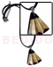 Resin - Glass Beads Necklaces 40mmx42mm Laminated Mop/blacktab Accordion Fan Pendant W/ Resin Backing In Leather Thong