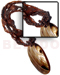 Resin - Glass Beads Necklaces 4 Layers Intertwined Brown Glass Beads And 2-mm Nat. Brown Coco Pklt W/ Twisted Brown Nat. White Wood And 70mmx35mm Thin Oval Brownlip Tiger