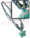 Seeds  Necklaces 3 Layers Glass Beads & Cord W/ Buri Seeds Accent & Graduated Aqua Blue 45mm Hammershell Flower W/ Grooved Nectar Pendant