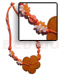 Seeds  Necklaces Orange 3 Layer Wax Cord W/ Buri Seeds, Shell & White Rose Beads Combi W/ Leather Flower Accent