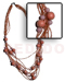 Seeds  Necklaces 5 Rows Graduated Multilayered Cut Glass Beads W/ Buri Seeds And Wood Beads Accent/ Light Orange Tones / 32 In