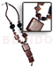 Seeds  Necklaces 4-5mm Nat. Brown Coco Pklt. W/ Brown Kukui Nuts, Buri Tiger Seed.wood Beads, 25mm Square Palmwood W/ Dangling Graduated Palmwood Squares - 40mm/33mm/28mm / 32 In. Including Dangling Pendants