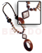 Seeds  Necklaces 4-5mm Brown Coco Pklt. W/ Brown Kukui Nuts, Coco Sticks, Buri Tiger Seed, Asstd. Wood Beads And Dangling Diamond 35mmx40mm Palmwood & 80mmx55mm Oval Ring Black Tab Shell / 32 In. Including Pendant