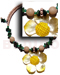 Seeds  Necklaces 2-3mm Natural Coco Heishe Choker Wire W/ Buri Nuggets/seeds & Graduated Yellow Hammershell 45mm Flower Pendant